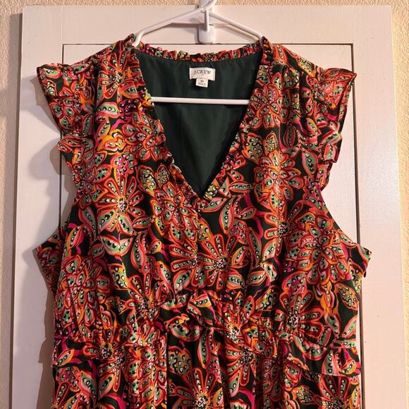 J.Crew Factory Ruffl V-neck Spring Mini Dress Lined Sz 16 Bloggers Favorite - Picture 6 of 8
